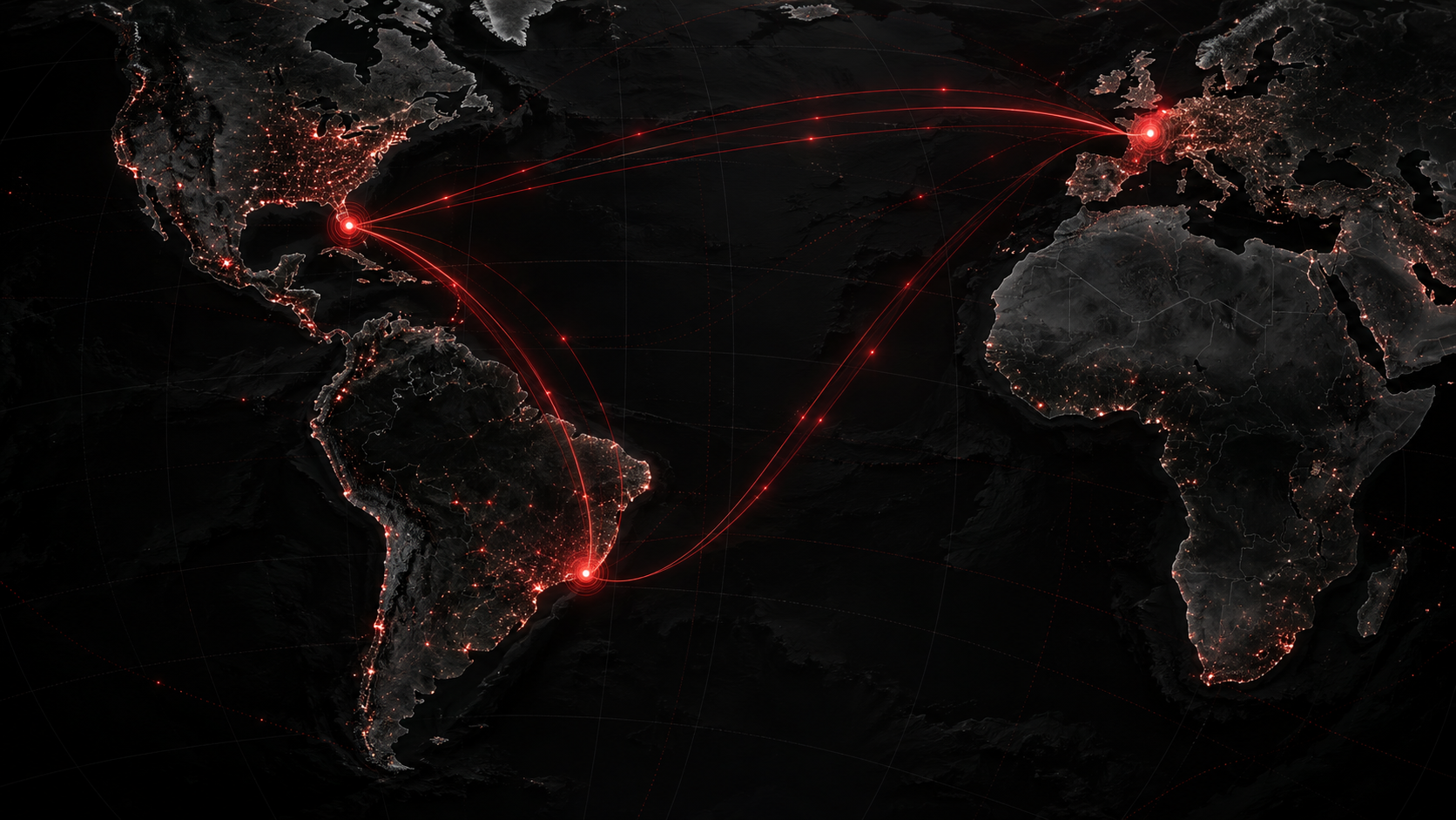 Mapa de conectividade ligando os data centers da MVX Solutions em Barueri, Tampa e o colocation de apoio em Paris.